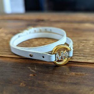 Michael Kors White Double-Wrap Leather Bracelet